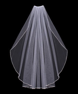 Wedding Veil with Silver Bugle Bead Trim - Cassandra Lynne