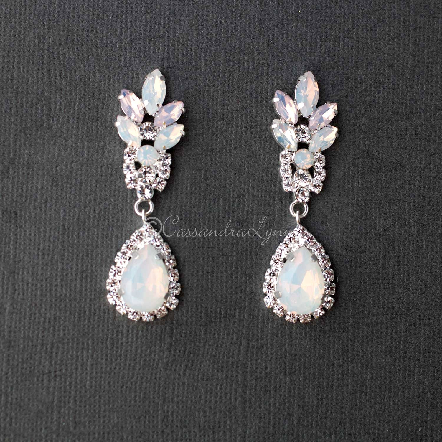 White and Pink Opal Crystal Earrings - Earrings - Cassandra Lynne