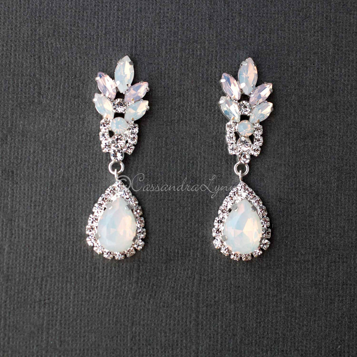 White and Pink Opal Crystal Earrings - Cassandra Lynne
