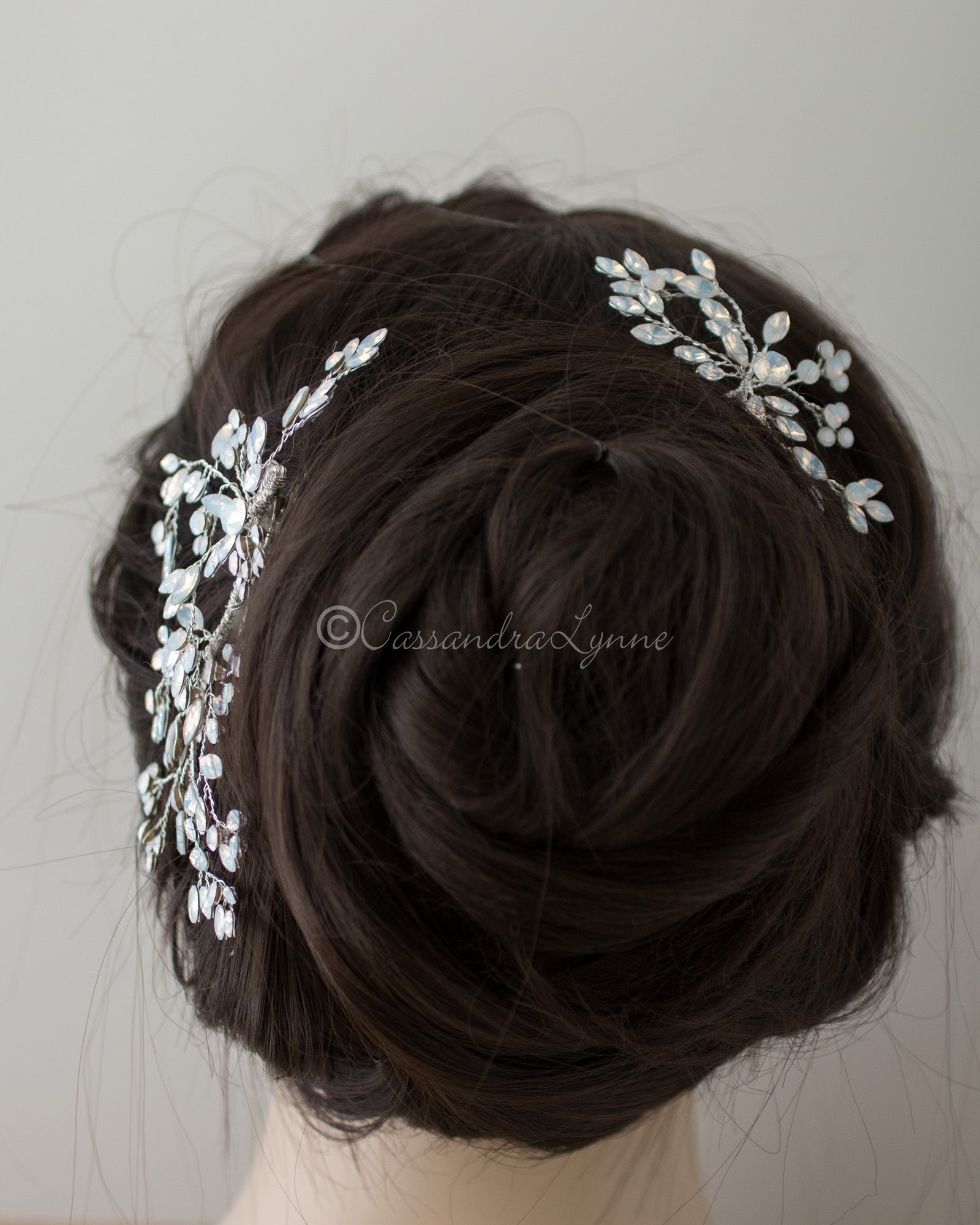 White Opal Bridal Hair Clip and Pin Set - Cassandra Lynne